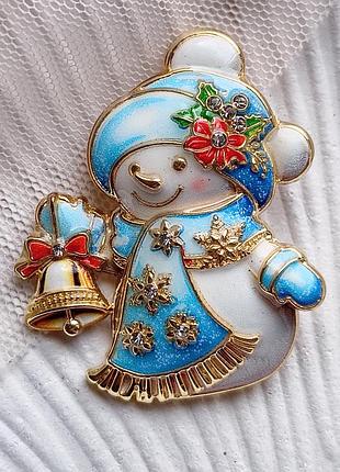 Брошь "снеговичок" 4,5 см, зима, новый год, резьба, снеговик