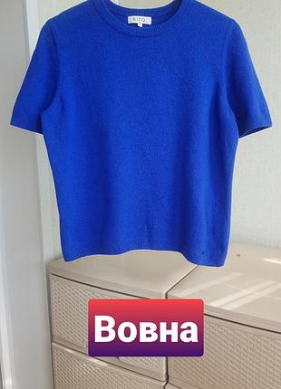 Синій вовняний джемпер з коротким рукавом rito пуловер светр синій електрик вовна