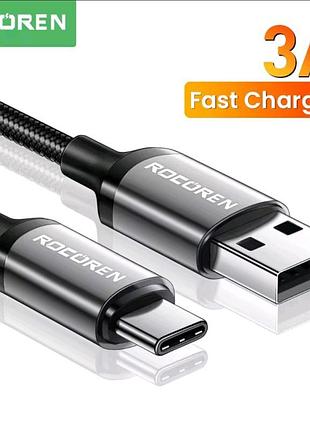 Кабель usb type-c rocoren retro series 3a (3 м) fast charge в нейлоновой оплетке,