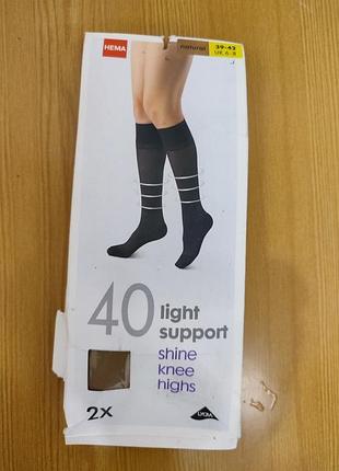 Новые поддерживающие гольфы hema 40 den с блеском (италия), в упаковке 2 пары, размер 39-42