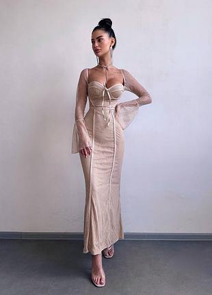 Сукня максі з мереживом з корсетом s m l
