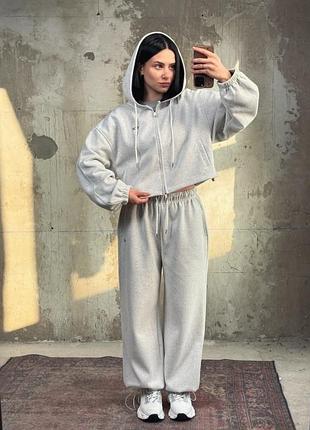 Спортивний костюм з укороченим худі grey