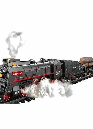 Залізна дорога railroad з 4 вагонами, підсвічуванням та парогенерацією