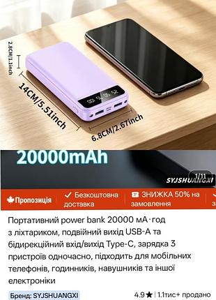 Потужний powerbank 20000 mah/22,5w 2