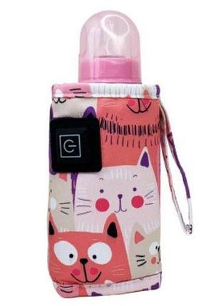 Портативний підігрівач для дитячих пляшечок котик живлення від usb (рожевий)