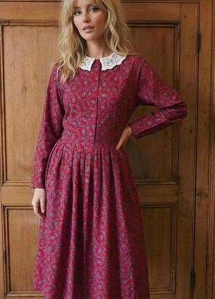 Винтаж 70/80х laura ashley миди платье с воротничком принт хлопка