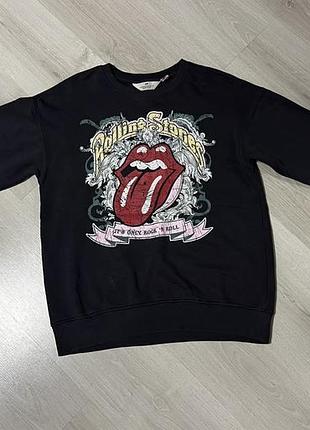 Стильний чорний світшот від бренду h&m із яскравим принтом рок-гурту the rolling stones