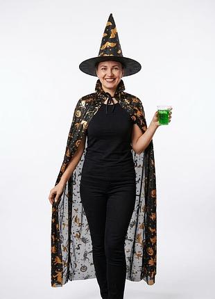 Карнавальный женский костюм на хелловин гелловин ведьмочка весёлая медвежонок паучий накидка плащ шляпки колдунька ведьмка ведьма колдунья