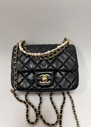 Chanel pearl crush square lambskin mini flap bag black/gold 17 x 12 x 6 см