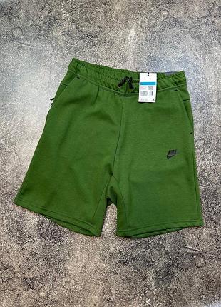 Шорти чоловічі nike tech fleece зелені, розміри m, l, xl, бавовна