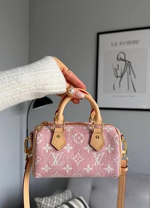 Louis vuitton speedy nano denim bag pink 16 х 9 х 8