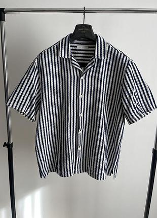 Чоловіча фактурна сорочка zara в смужку xl (з кубинським коміром)