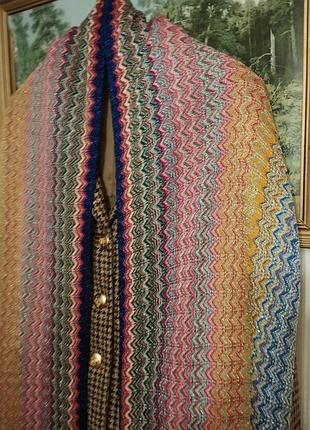 Длинный трикотажный оригинальный шарф зигзаги missoni вискоза шимер