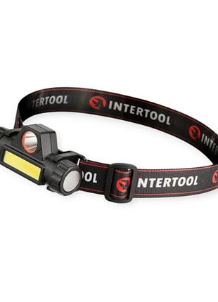 Фонарик диодный налобный cob xpe 125лм, акб 0.8ач, 2 режима, зарядка usb+220в intertool