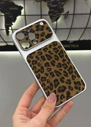 Чохол для iphone 16 pro max з леопардовим принтом та блискітками,чохол-накладка на iphone 16 pro max з леопардовим дизайном