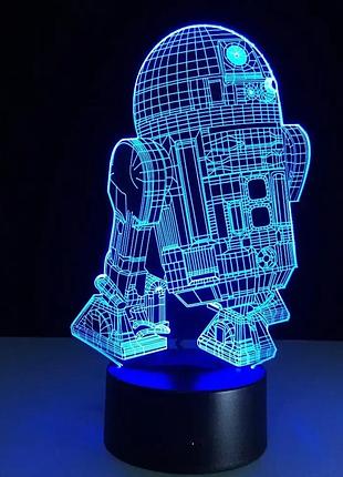Светильник-ночник 3d star wars r2-d2, led лампа 7 цветов с пультом управления