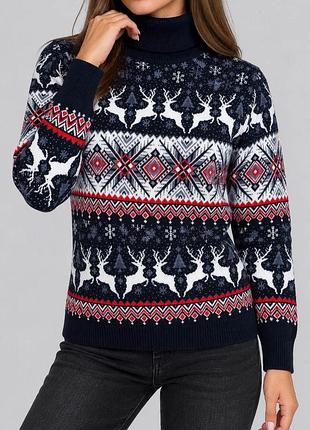 Свитер женский новогодний под горло, цвет синий, 214r21305-5 m-l
