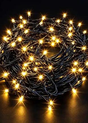 Гірлянда-нитка світлодіодна 50 м, 500 led, тепле біле світло, чорний пвх провід, з мерехтінням, 220v