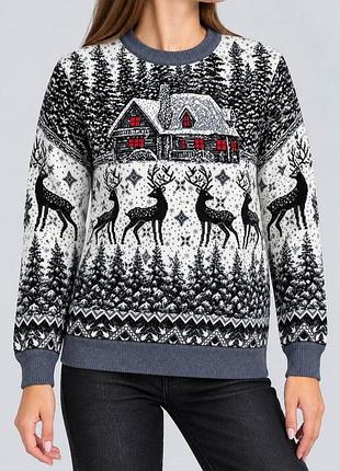 Свитер женский новогодний, цвет джинс, 214r21320-5 m-l