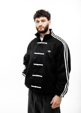 Куртка adidas, куртка адидас, спортивная куртка, ветровка, олимпийка, мужская, женская, унисекс черный с белыми вставками; размер m