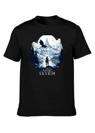 Футболка оверсайз skyrim the elder scrolls (скайрім тес) чорна/біла розмір s — геймерський мерч, стрітстайл