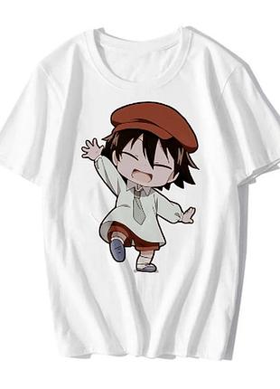 Оверсайз футболка bungo stray dogs (бродячі пси) з аніме принтом біла s