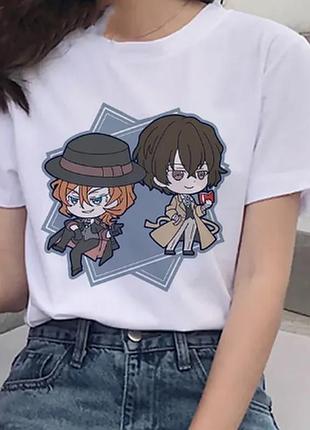 Оверсайз футболка bungo stray dogs (великий из бродячих псов) с аниме принтом белая s