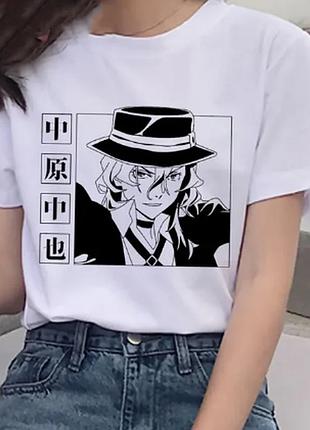 Оверсайз футболка bungo stray dogs (великий из бродячих псов) с аниме принтом белая s