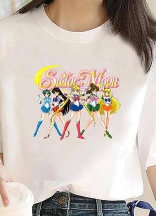 Оверсайз футболка sailor moon (сейлор мун) з аніме принтом біла s