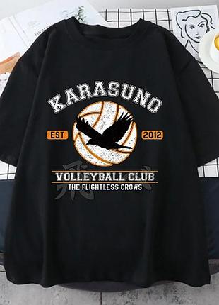 Оверсайз футболка haikyu!! (волейбол!!) з аніме принтом чорна s