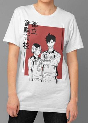 Оверсайз футболка haikyu!! (волейбол!!) з аніме принтом біла s