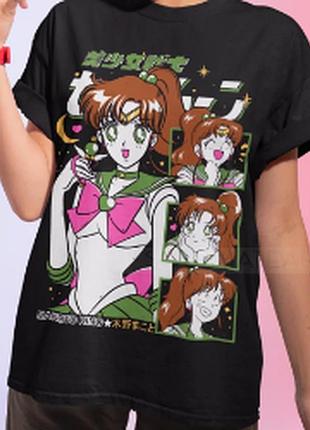 Оверсайз футболка sailor moon (сейлор мун) з аніме принтом чорна s