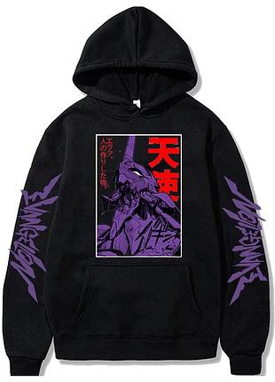 Худи с аниме принтом evangelion чорний xl