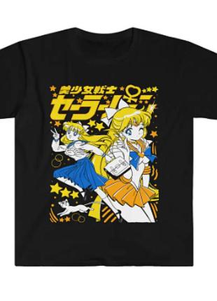 Оверсайз футболка з принтом sailor moon черная xl