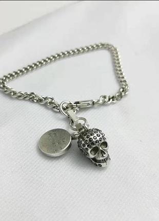 Браслет-ланцюг брендовий alexander mcqueen pavé skull charm люкс якість