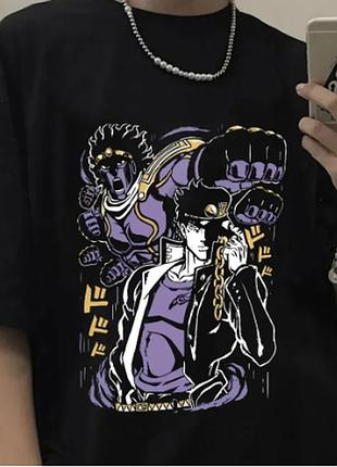 Оверсайз футболка jojo's bizarre adventure (невероятные приключения джоджо) с аниме принтом черная s