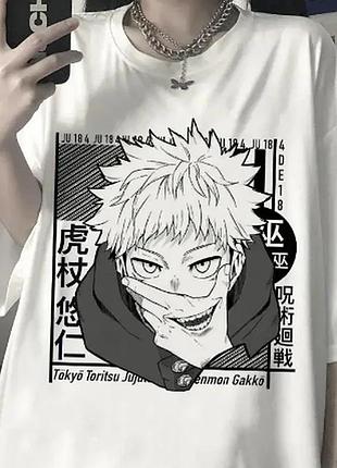 Оверсайз футболка jujutsu kaisen (магічна битва) з аніме принтом біла s