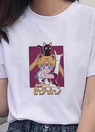 Оверсайз футболка sailor moon (сейлор мун) з аніме принтом біла s