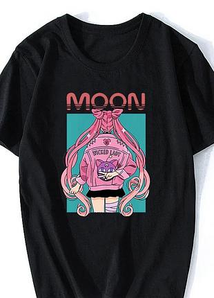 Оверсайз футболка sailor moon (сейлор мун) з аніме принтом чорна s