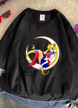 Оверсайз футболка sailor moon (сейлор мун) з аніме принтом чорна s