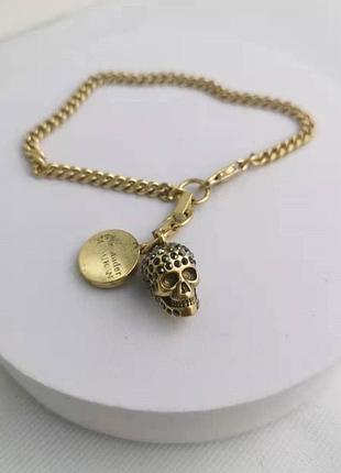 Браслет-ланцюг alexander mcqueen «pavé skull charm gold» люкс якість