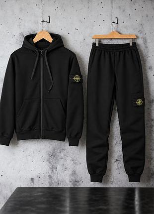Мужской спортивный костюм stone island черный двухнитка