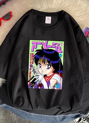 Оверсайз футболка sailor moon (сейлор мун) з аніме принтом чорна s