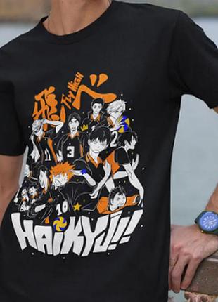 Оверсайз футболка haikyu!! (волейбол!!) з аніме принтом чорна s