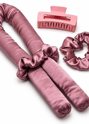 Шелковый набор для завивки волос без нагрева из натурального шелка 100% mulberry silk (бледно-розовый)