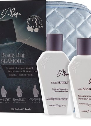 Набір1 l'alga seamore beauty (шампунь 100 мл + кондиціонер 100 мл + сироватка 100 мл + косметичка)