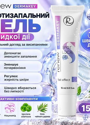 Гель от прыщей renew dermakey spot local gel с ниацинамидом, салициловой кислотой и центеллой для проблемной кожи 15 мл