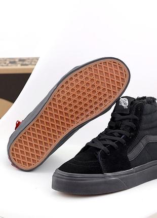 Зимние кеды vans sk8 winter hi ванс олд скул меховые женские и мужские замшевые черные