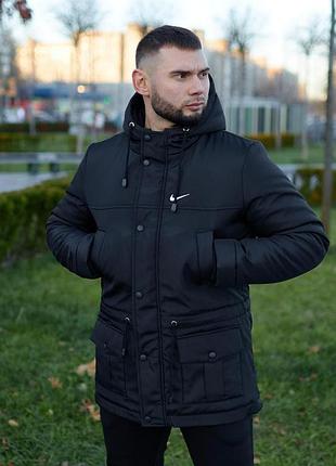 Куртка стильная качественная утепленная термо для мужчин зимняя nike для холодной погоды с высоким горлом на молнии для города чорний, s