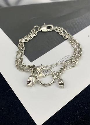 Браслет багатошаровий alexander mcqueen safety pin&skulls з шпилькою та черепами люкс якість